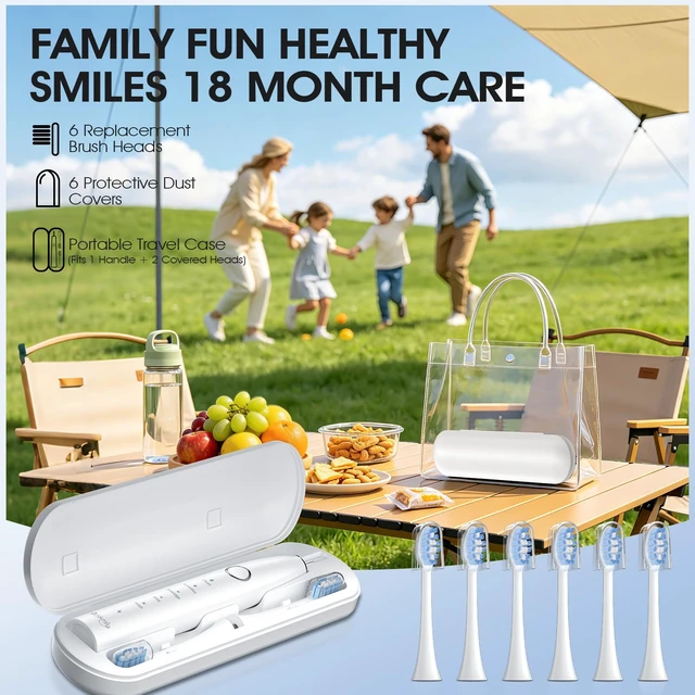 Alt view image 6 of 7 - Sonic Electric Toothbrush, 42000 VPM Toothbrush with 6 Brush Heads & Travel Case, 5 Modes with 2 Minutes Built in Smart Timer, Wireless Charging, 100-Day Battery Life for Home Travel, White