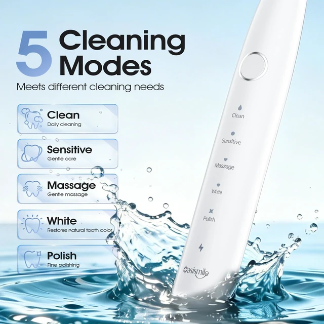 Alt view image 2 of 7 - Sonic Electric Toothbrush, 42000 VPM Toothbrush with 6 Brush Heads & Travel Case, 5 Modes with 2 Minutes Built in Smart Timer, Wireless Charging, 100-Day Battery Life for Home Travel, White