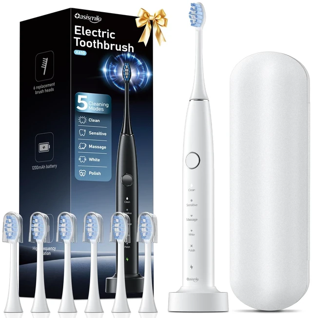 Main image of Sonic Electric Toothbrush, 42000 VPM Toothbrush with 6 Brush Heads & Travel Case, 5 Modes with 2 Minutes Built in Smart Timer, Wireless Charging, 100-Day Battery Life for Home Travel, White