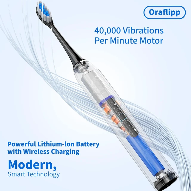 Alt view image 6 of 7 - Sonic Electric Toothbrush - 40,000 VPM Power Toothbrush with 5 Modes, Smart Timer & Mode Memory, IPX7 Waterproof, 30 Days Battery Life with Inductive Charger, 8 Brush Head (Black)