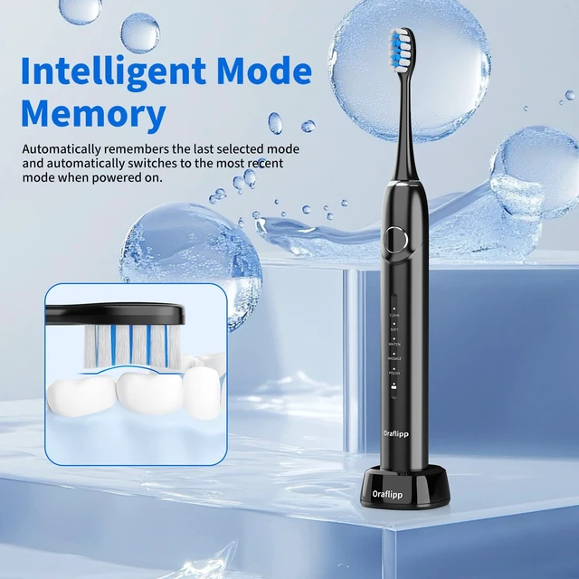 Alt view image 3 of 7 - Sonic Electric Toothbrush - 40,000 VPM Power Toothbrush with 5 Modes, Smart Timer & Mode Memory, IPX7 Waterproof, 30 Days Battery Life with Inductive Charger, 8 Brush Head (Black)