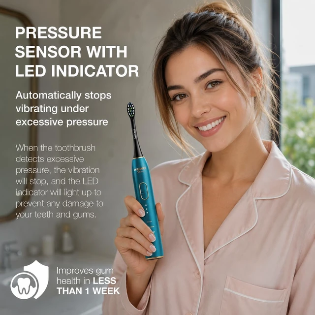 Alt view image 2 of 6 - IntelliBrush Series Whitening Electric Toothbrush with Pressure Sensor. Offers 4 Brushing Modes, 3 intensities, 8 Soft Brush Heads, and a Luxury Travel case.