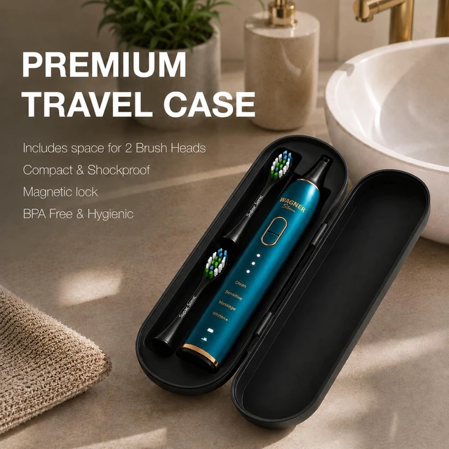 Alt view image 4 of 6 - IntelliBrush Series Whitening Electric Toothbrush with Pressure Sensor. Offers 4 Brushing Modes, 3 intensities, 8 Soft Brush Heads, and a Luxury Travel case.