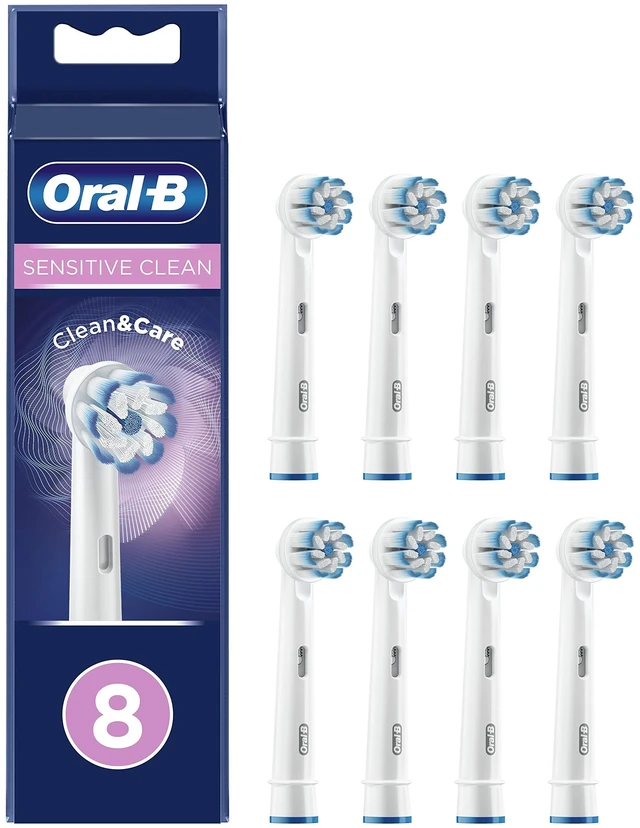 Main image of Sensitive Clean Replacement Brush Heads x 8 Original Refill for Electric Toothbrush, White, 200 gram