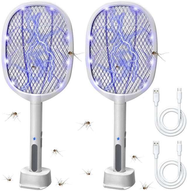 Main image of 2-in-1 Electric Bug Zapper Racket, 2 Packs | High Voltage LED Lighted Handheld Mosquito Swatter with 3 Layer Safety Mesh, USB Charging Portable Fly Killer Racquet