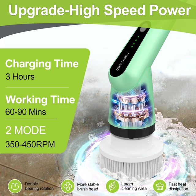 Alt view image 2 of 7 - Electric Spin Scrubber, Cordless Shower Cleaner Brush for Bathroom | 10in1 Shower Scrubber with Extendable Handle, Variable Speed, 44lbs HighTorque for Bathtub, Toilet, Kitchen , Tile Floors