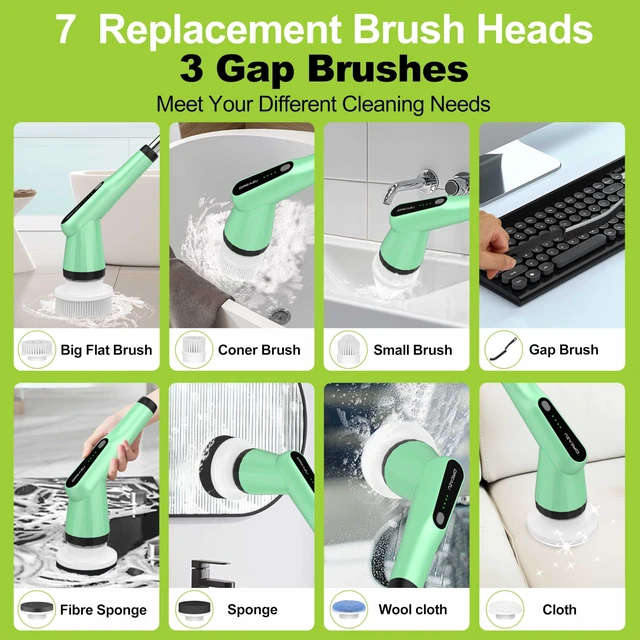 Alt view image 3 of 7 - Electric Spin Scrubber, Cordless Shower Cleaner Brush for Bathroom | 10in1 Shower Scrubber with Extendable Handle, Variable Speed, 44lbs HighTorque for Bathtub, Toilet, Kitchen , Tile Floors