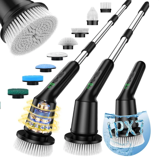 Main image of Electric Spin Scrubber for Bathroom, Shower Scrubber with Long Handle | Shower Cleaner Brushes, IPX7 Waterproof & 2 Speed, 8 Brush Heads, 90min Runtime, Bathroom Cleaning Supplies for Toilet Tub