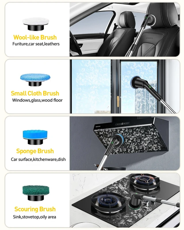 Alt view image 5 of 7 - Electric Spin Scrubber for Bathroom, Shower Scrubber with Long Handle | Shower Cleaner Brushes, IPX7 Waterproof & 2 Speed, 8 Brush Heads, 90min Runtime, Bathroom Cleaning Supplies for Toilet Tub