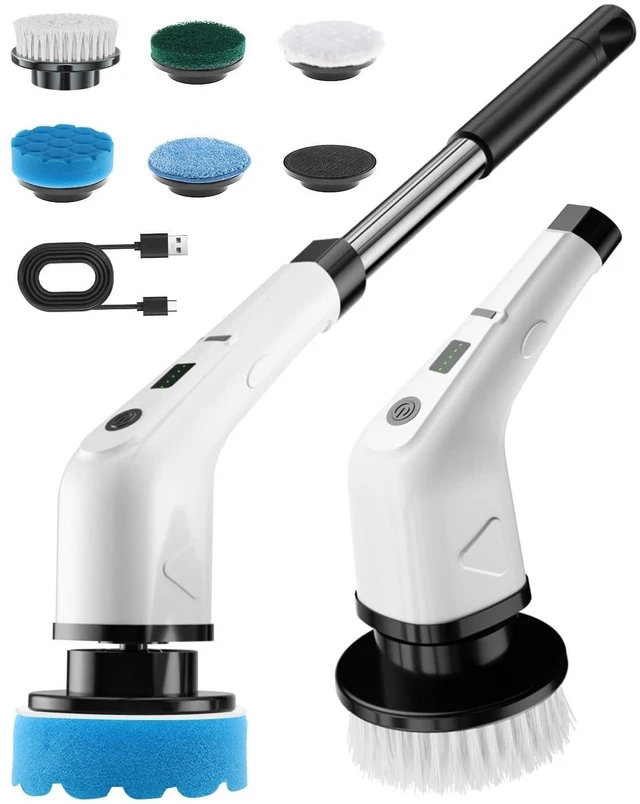 Main image of Cordless Electric Spin Scrubber with 360 RPM Power and 6 Brushes | Rechargeable cleaning brush with replaceable heads and long runtime for bathroom, shower, tile, grout, floor kitchen cleaning