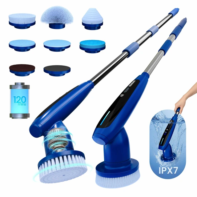 Main image of 2026 Upgraded Electric Spin Scrubber: 120 Min Runtime, IPX7 Waterproof Cordless Power Scrubber, Adjustable Extension Handle, 8 Heads, 2 Speeds for Shower, Tub, Tile & Floor