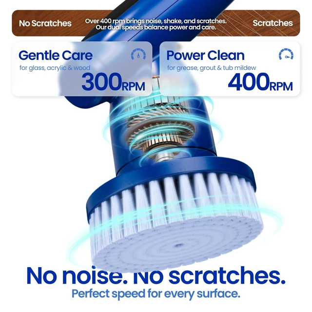 Alt view image 2 of 7 - 2026 Upgraded Electric Spin Scrubber: 120 Min Runtime, IPX7 Waterproof Cordless Power Scrubber, Adjustable Extension Handle, 8 Heads, 2 Speeds for Shower, Tub, Tile & Floor