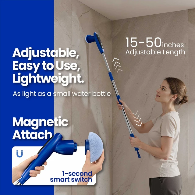 Alt view image 4 of 7 - 2026 Upgraded Electric Spin Scrubber: 120 Min Runtime, IPX7 Waterproof Cordless Power Scrubber, Adjustable Extension Handle, 8 Heads, 2 Speeds for Shower, Tub, Tile & Floor
