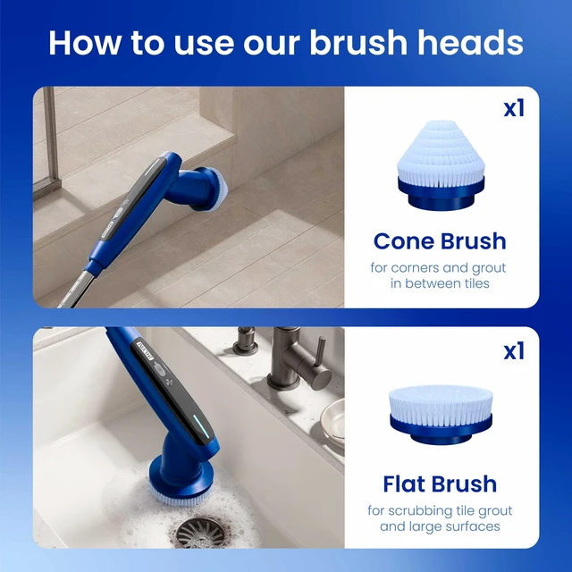 Alt view image 6 of 7 - 2026 Upgraded Electric Spin Scrubber: 120 Min Runtime, IPX7 Waterproof Cordless Power Scrubber, Adjustable Extension Handle, 8 Heads, 2 Speeds for Shower, Tub, Tile & Floor