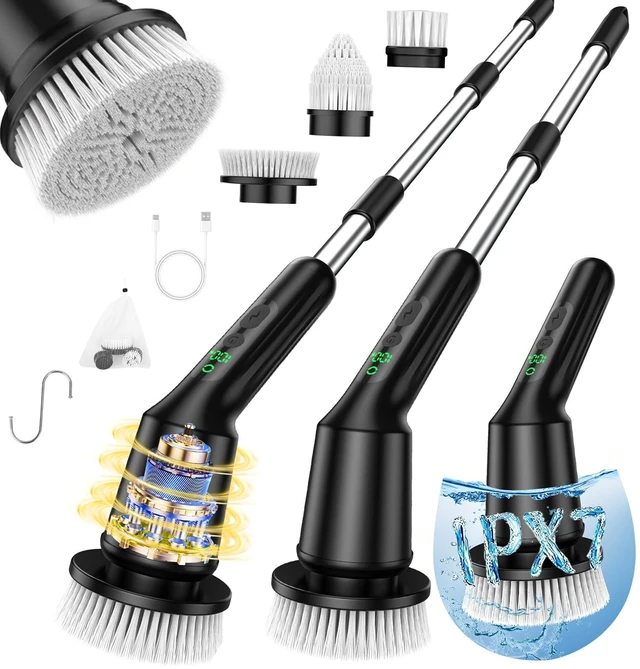 Main image of Electric Spin Scrubber for Bathroom, Shower Scrubber with Long Handle | Shower Cleaner Brushes, IPX7 Waterproof & 2 Speed, 3 Brush Heads, 90min Runtime, Bathroom Cleaning Supplies for Toilet Tub
