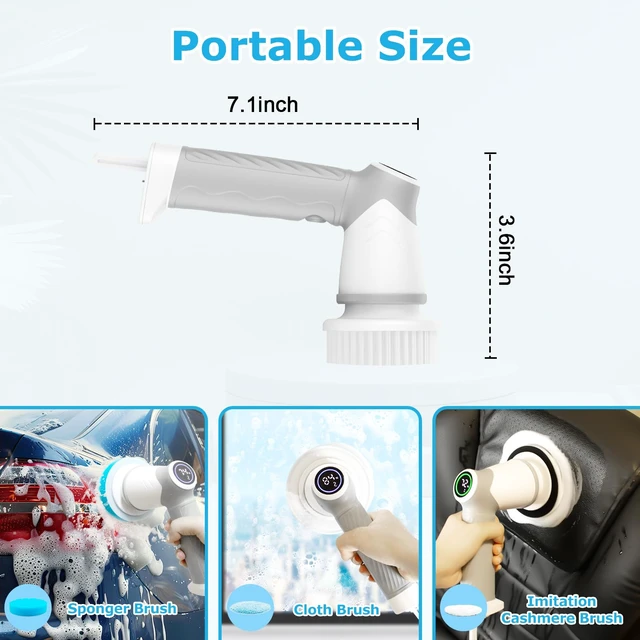 Alt view image 5 of 7 - Electric Spin Scrubber, Power Bathroom Scrubber Cleaning Brush | LED Display, 7 Replaceable Heads, 2 Speed, IPX7 Waterproof, Handheld Power Scrubber for Shower, Tub, Tile & Sink Grout