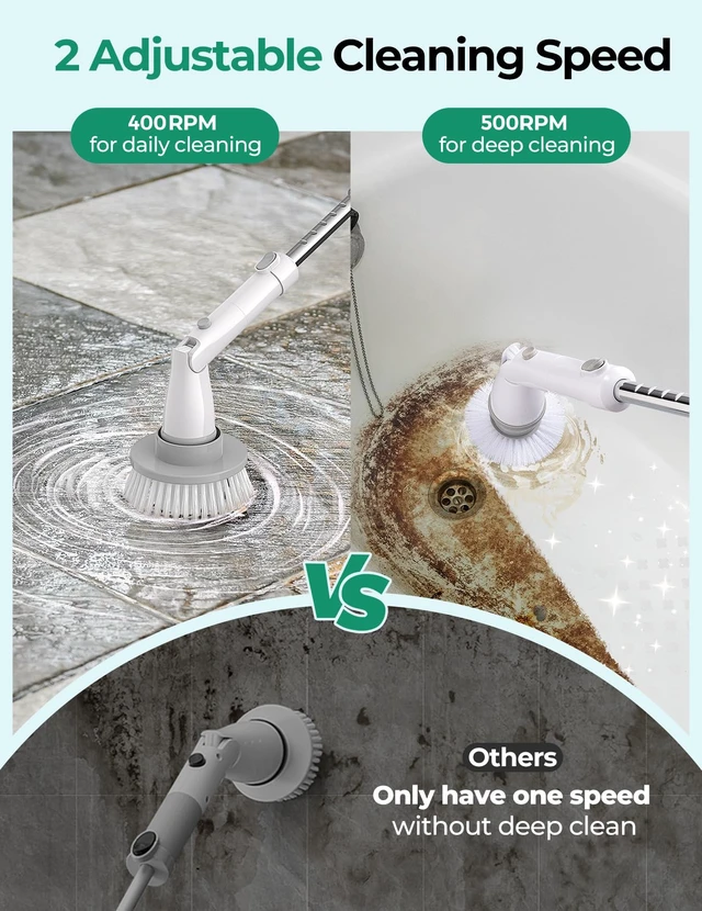 Alt view image 2 of 7 - Electric Spin Scrubber, 2026 New Shower Scrubber 8 Replacement Head | 1.5H Cordless Bathroom Scrubber Dual Speed, Shower Cleaning Brush with Extension Arm for Bathtub Tile Floor