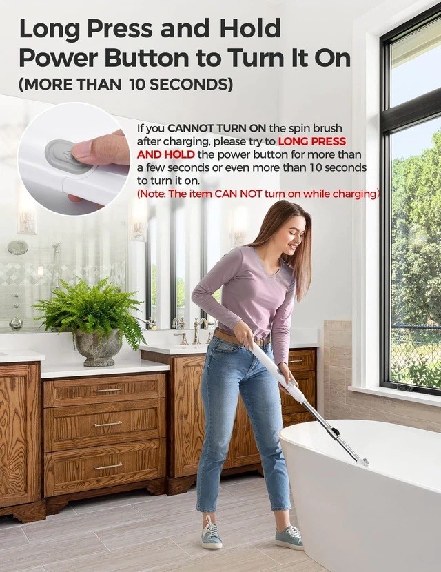 Alt view image 3 of 7 - Electric Spin Scrubber, 2026 New Shower Scrubber 8 Replacement Head | 1.5H Cordless Bathroom Scrubber Dual Speed, Shower Cleaning Brush with Extension Arm for Bathtub Tile Floor