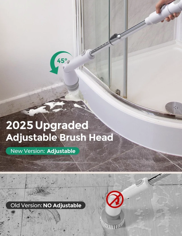 Alt view image 6 of 7 - Electric Spin Scrubber, 2026 New Shower Scrubber 8 Replacement Head | 1.5H Cordless Bathroom Scrubber Dual Speed, Shower Cleaning Brush with Extension Arm for Bathtub Tile Floor