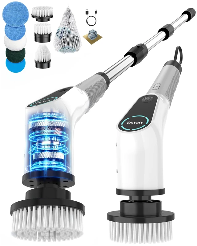 Main image of Electric Spin Scrubber, Extendable Handle, 8 Brush Heads-WH | 90-minute long runtime, Type-C fast charging, multi-scene cleaning tool for shower, bathtub, tile and bathroom scrubbing