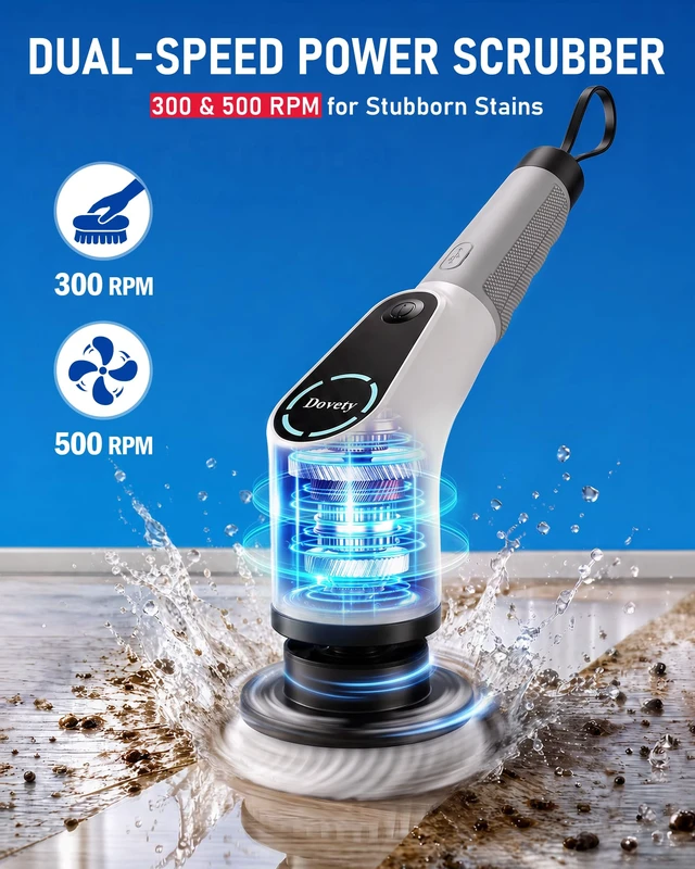 Alt view image 2 of 7 - Electric Spin Scrubber, Extendable Handle, 8 Brush Heads-WH | 90-minute long runtime, Type-C fast charging, multi-scene cleaning tool for shower, bathtub, tile and bathroom scrubbing