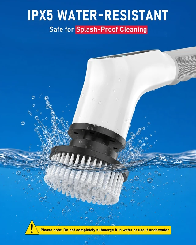 Alt view image 6 of 7 - Electric Spin Scrubber, Extendable Handle, 8 Brush Heads-WH | 90-minute long runtime, Type-C fast charging, multi-scene cleaning tool for shower, bathtub, tile and bathroom scrubbing