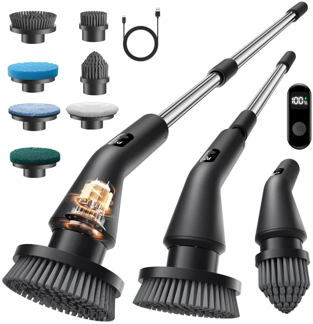 Main image of Electric Spin Scrubber, Upgraded IPX7 Cordless Cleaning Brush for Bathroom Shower, Household Cleaning Scrubber with 7 Brush Heads, Adjustable Long Handle and 2 Rotating Speeds for Tub Floor