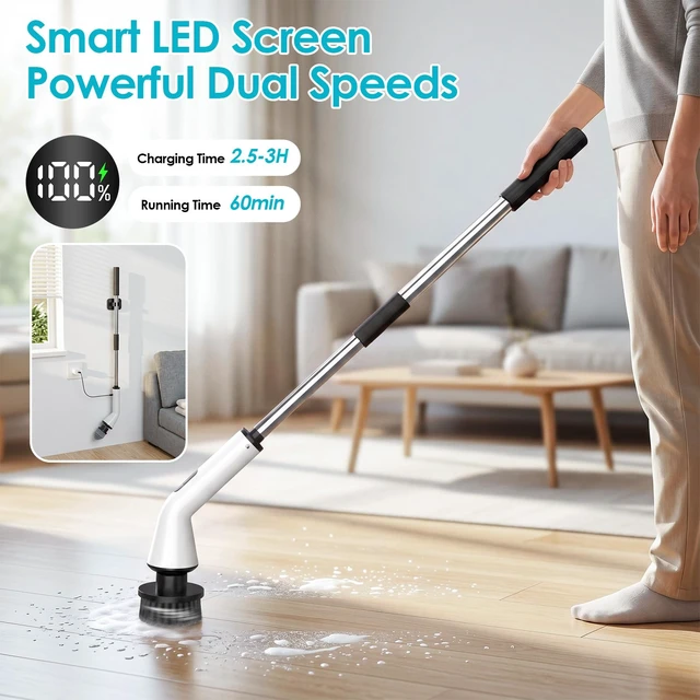 Alt view image 2 of 7 - Electric Spin Scrubber for Bathroom,Power Cleaning Brush with 7 Replaceable Brush Heads, Adjustable Long Handle, Cordless Electric Shower Scrubber for Home, Floor, Kitchen & Car
