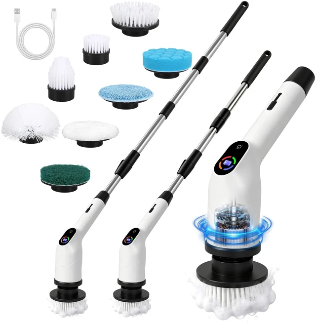 Main image of Electric Spin Scrubber,2026 Upgraded Cordless Power Scrubber for Bathroom | High Torque Motor, 8 Brush Heads, 3 Speeds, Long Handle, IPX7 Waterproof, 120 Min Runtime for Shower, Tile & Grout Cleaning