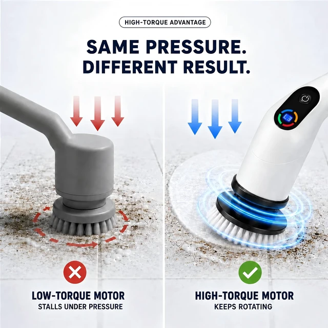 Alt view image 4 of 7 - Electric Spin Scrubber,2026 Upgraded Cordless Power Scrubber for Bathroom | High Torque Motor, 8 Brush Heads, 3 Speeds, Long Handle, IPX7 Waterproof, 120 Min Runtime for Shower, Tile & Grout Cleaning