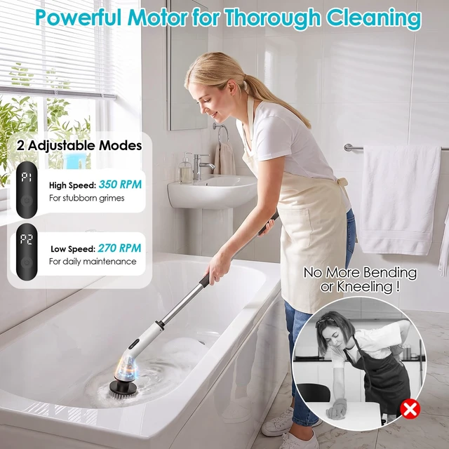 Alt view image 3 of 7 - Electric Spin Scrubber for Bathroom,Power Cleaning Brush with 7 Replaceable Brush Heads, Adjustable Long Handle, Cordless Electric Shower Scrubber for Home, Floor, Kitchen & Car