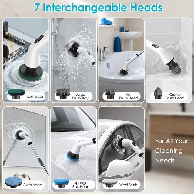 Alt view image 5 of 7 - Electric Spin Scrubber for Bathroom,Power Cleaning Brush with 7 Replaceable Brush Heads, Adjustable Long Handle, Cordless Electric Shower Scrubber for Home, Floor, Kitchen & Car