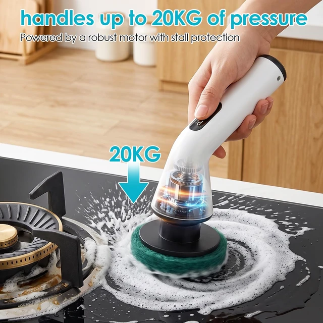 Alt view image 6 of 7 - Electric Spin Scrubber for Bathroom,Power Cleaning Brush with 7 Replaceable Brush Heads, Adjustable Long Handle, Cordless Electric Shower Scrubber for Home, Floor, Kitchen & Car