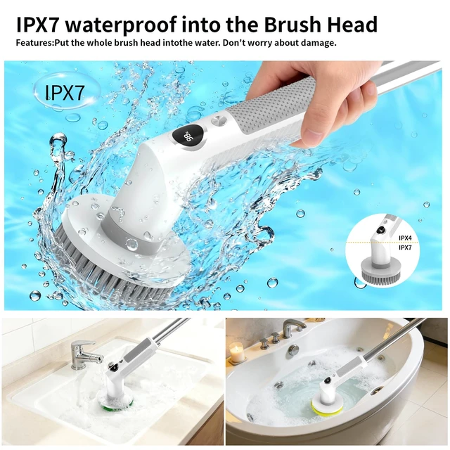 Alt view image 3 of 7 - Electric Spin Scrubber Cordless IPX7 Waterproof Electric Scrubber | Cleaning Brush Bathroom Scrubber with 6 Brush Heads, Extendable Long Handle Power Scrubber for Bathtub Floor