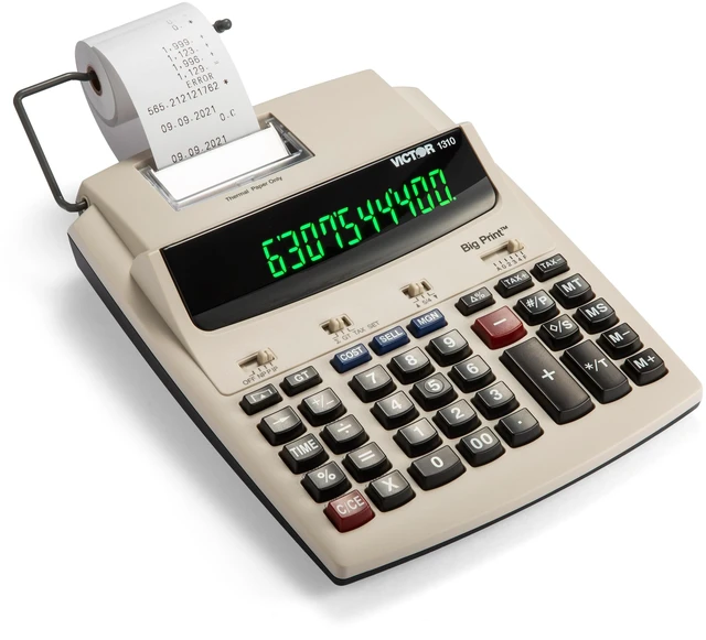 Main image of Big Print 12-Digit Thermal Printing Calculator, Fast Ink-Free 6.0 Lines-Per-Second Printing with Cost, Sell and Margin Keys, Dot Matrix Display, Plastic Enclosure, 10 x 7.8-Inches, White (1310)
