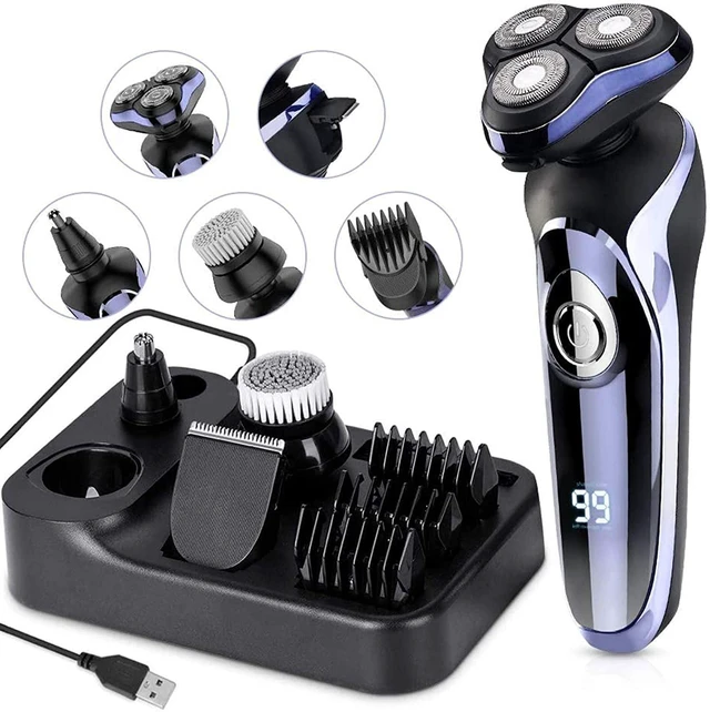 Main image of Electric Razor for Men - 4 in 1 Rotary Men Shaver Beard Trimmer | Waterproof USB Electric Shaver Fast Charging - Cordless Beard, Nose, Hair Trimmer, Men Electric Razor Gift for Dad, Boyfriend