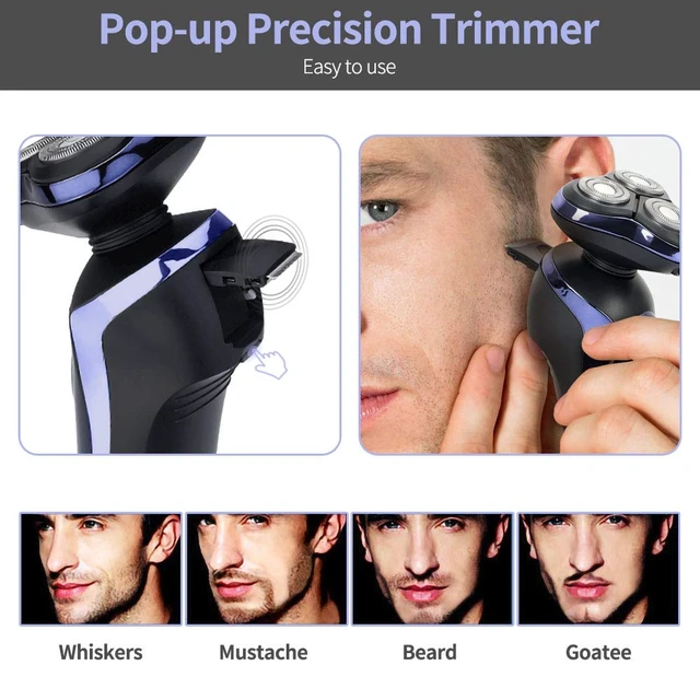 Alt view image 3 of 6 - Electric Razor for Men - 4 in 1 Rotary Men Shaver Beard Trimmer | Waterproof USB Electric Shaver Fast Charging - Cordless Beard, Nose, Hair Trimmer, Men Electric Razor Gift for Dad, Boyfriend