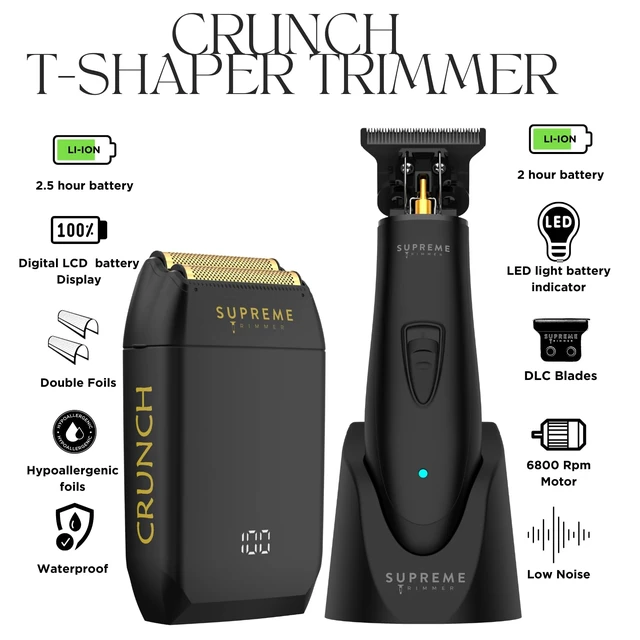 Alt view image 2 of 7 - T-Shaper Trimmer & Crunch Foil Shaver Kit Black | Zero-Gap DLC Trimmer & Double Foil Shaver for Hair, Beard, Lineups, Fades & Finishing ST5206 + STF602