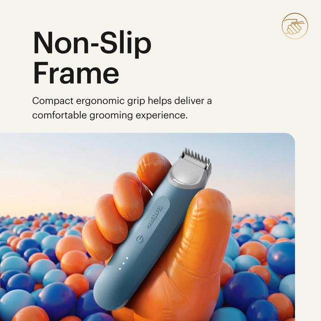 Alt view image 5 of 6 - The Lawn Mower® Go Groin & Body Hair Trimmer (Mineral Blue) | Waterproof shaver for men, bikini, SkinSafe blade, USB-C charging, textured grip, up to 60-min runtime, two comb attachments