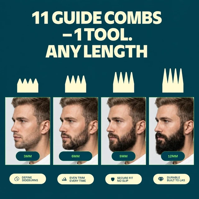 Alt view image 5 of 7 - All-in-One Beard Trimmer for Men, Electric Shaver & Grooming Kit | Men's Electric Razor, Mustache, Nose and Body Hair, 11 Guide Combs, 7500 RPM Motor, Waterproof Wet/Dry Use, 270-Min Runtime