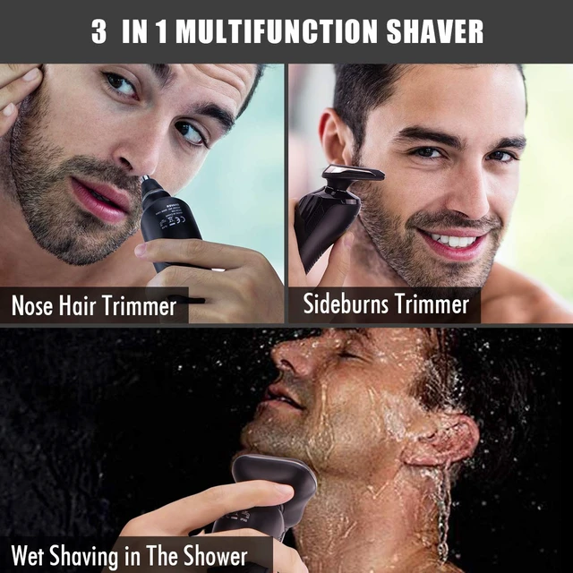Alt view image 4 of 7 - Electric Razor for Men Rotary Electric Shavers for Men | with Nose & Sideburn trimmers, Wet & Dry Use, Travel Lock, LED Display, IPX6 Waterproof, USB Fast Charging, Gift for Men