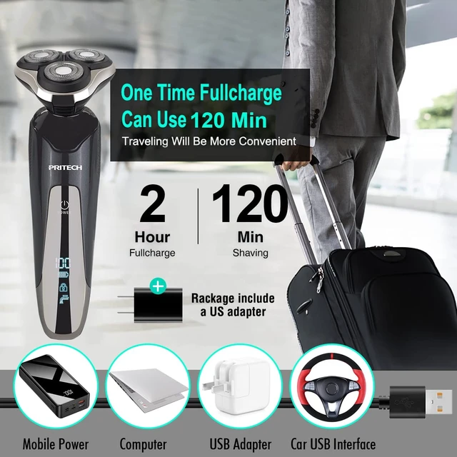 Alt view image 6 of 7 - Electric Razor for Men Rotary Electric Shavers for Men | with Nose & Sideburn trimmers, Wet & Dry Use, Travel Lock, LED Display, IPX6 Waterproof, USB Fast Charging, Gift for Men