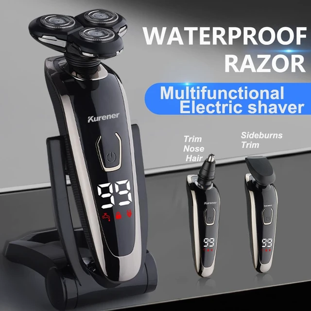 Alt view image 3 of 7 - Electric Razor for Men Shaver Rechargeable Waterproof Rotary for Shaving with Nose Trimmer Sideburns Trimmer Face Cleaning Brush