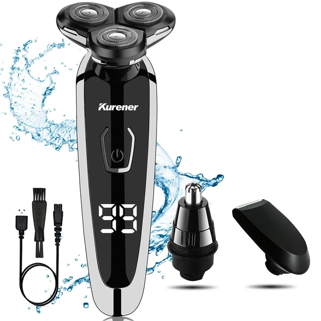 Alt view image 4 of 7 - Electric Razor for Men Shaver Rechargeable Waterproof Rotary for Shaving with Nose Trimmer Sideburns Trimmer Face Cleaning Brush
