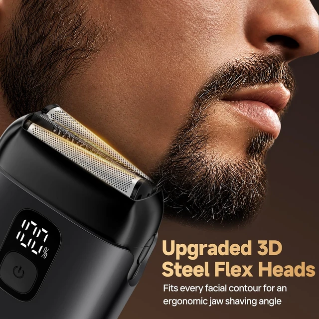 Alt view image 3 of 7 - Electric Foil Shavers for Men, Mini Electric Razor with 3 Floating Blades, IPX7 Waterproof Cordless Shaver, LED Battery Display, USB-C Fast Charging & Travel Lock, Matte Grey