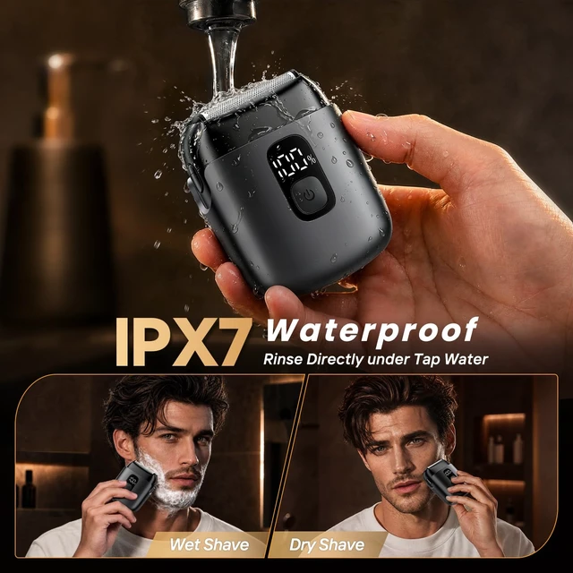 Alt view image 4 of 7 - Electric Foil Shavers for Men, Mini Electric Razor with 3 Floating Blades, IPX7 Waterproof Cordless Shaver, LED Battery Display, USB-C Fast Charging & Travel Lock, Matte Grey