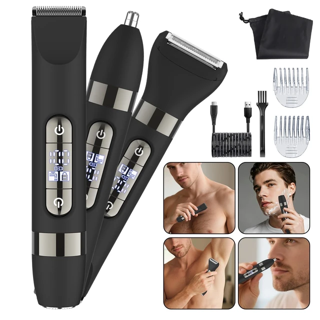 Alt view image 2 of 7 - 4 in 1 Multifunctional Dual - Head Body Hair Trimmer for Men, IPX7 Waterproof Groin & Body Hair Groomer, Rechargeable Body Electric Shaver Razor