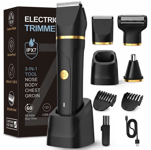 Main image of Beard Trimmer for Men,Manscape 3-in-1 Electric Razor Groin Groomer,IPX7 Waterproof Wet/Dry,Versatile Body Hair Trimmer for Ball/Beard/Nose,USB Rechargeable & Nose/Shaves Head,Glossy Black