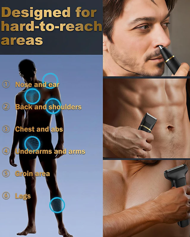 Alt view image 2 of 7 - Beard Trimmer for Men,Manscape 3-in-1 Electric Razor Groin Groomer,IPX7 Waterproof Wet/Dry,Versatile Body Hair Trimmer for Ball/Beard/Nose,USB Rechargeable & Nose/Shaves Head,Glossy Black