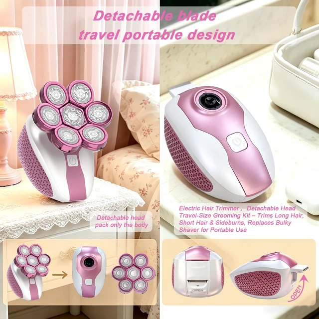 Alt view image 7 of 7 - Electric Razors for Women, 7D Shavers for Women with LED Display, Rechargeable Waterproof Electric Shaver, Multi-Function Body Hair Shaver Grooming Kit for Legs/Face/Armpits/Bikini(Pink)